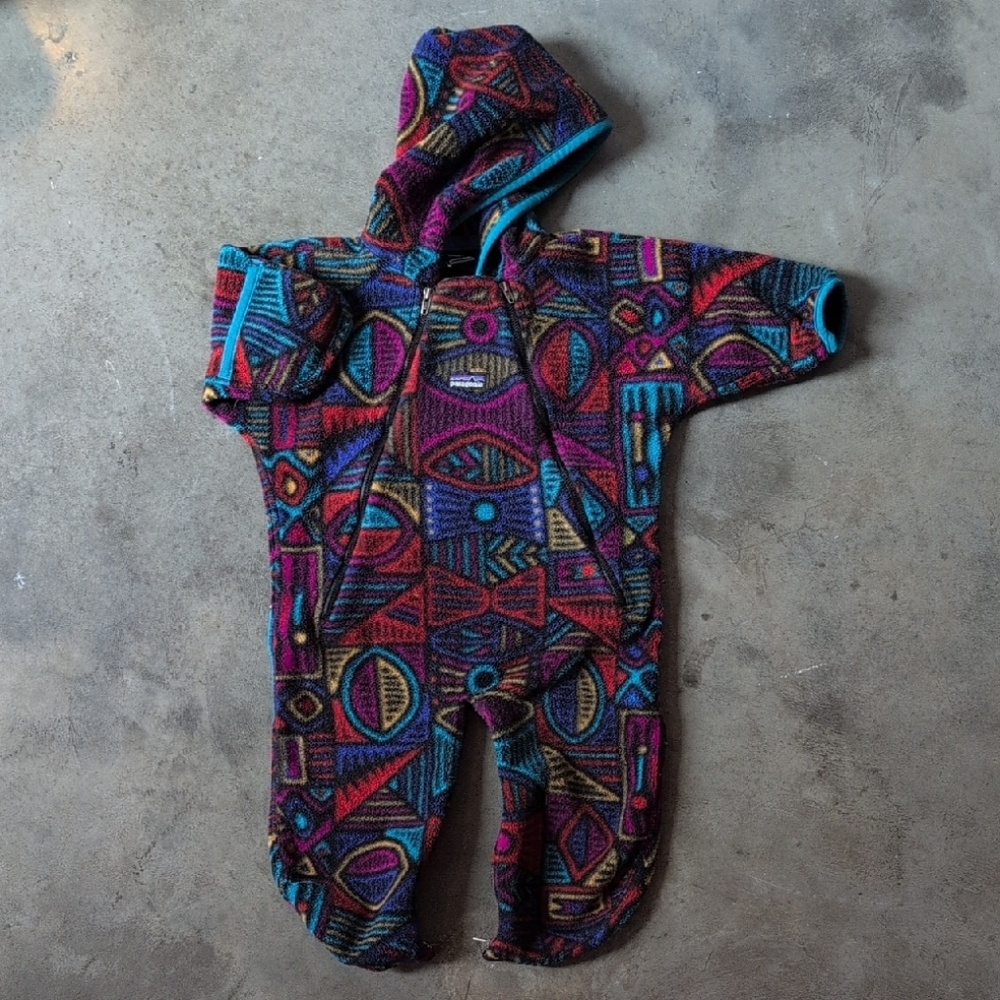 Patagonia Kids One Piece in Blue and Red Pattern